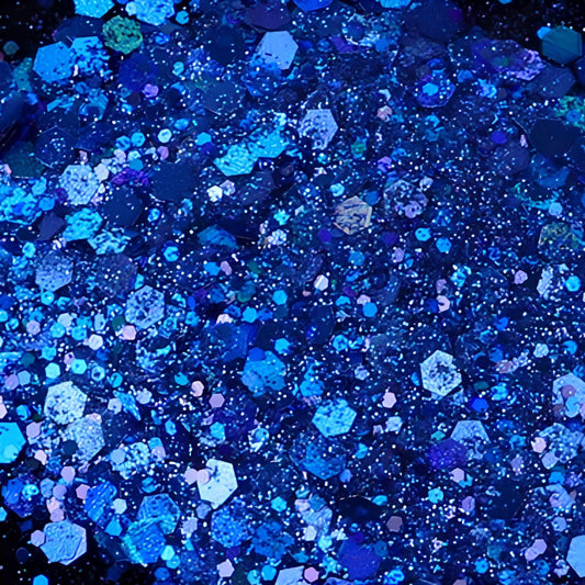 dark blue iridescent glitter close-up