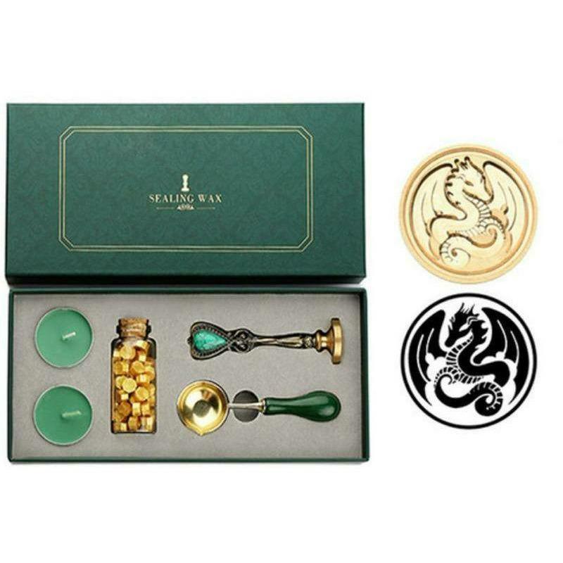 Sealing Stamp Kits - Round Sealing Stamp Charms and Wax Complete Set - Dragon