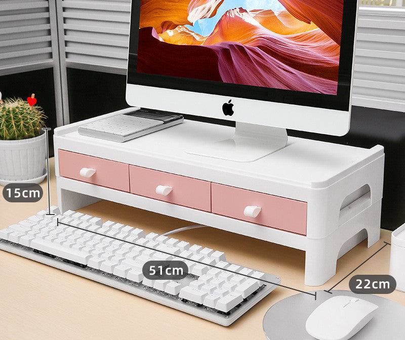 Desk Organizers - Monitor Stand Riser - Desktop Organizer - Monitor Stand Riser + 3 drawers/Pink