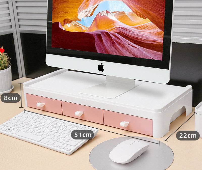 Desk Organizers - Monitor Stand Riser - Desktop Organizer - 3 drawers/Pink