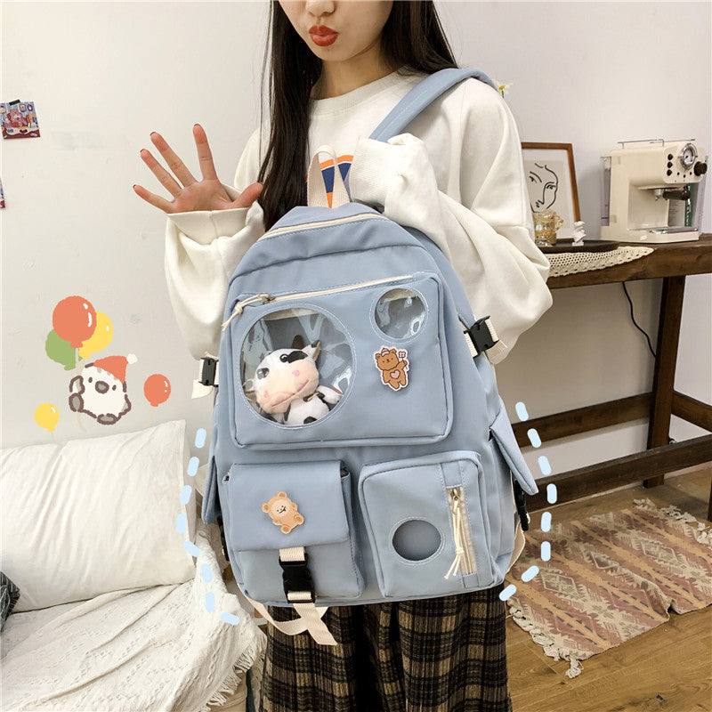 Backpacks - School Backpack - Kawaii Plush Cow - Blue