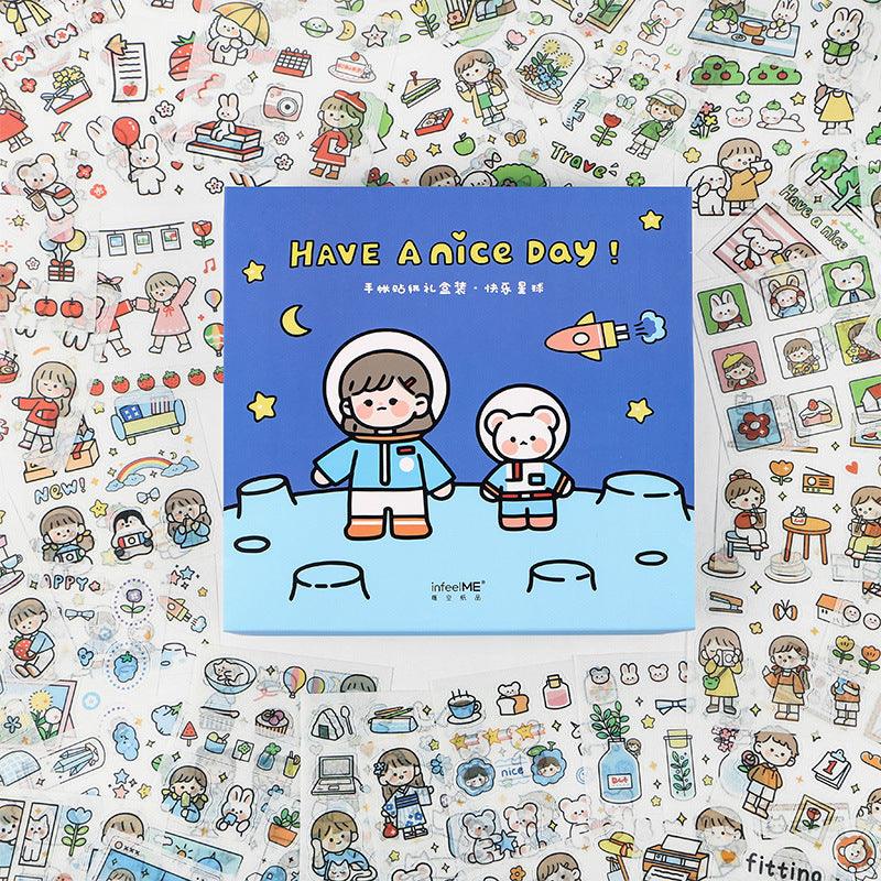 Sticker Sheets - Cute Character Sticker Sheets - Have a Nice Day - Moon (100 Stickers)