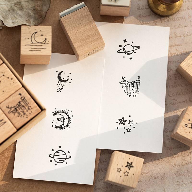 Decorative Stamps - Solar System Wooden and Rubber Stamp Set -