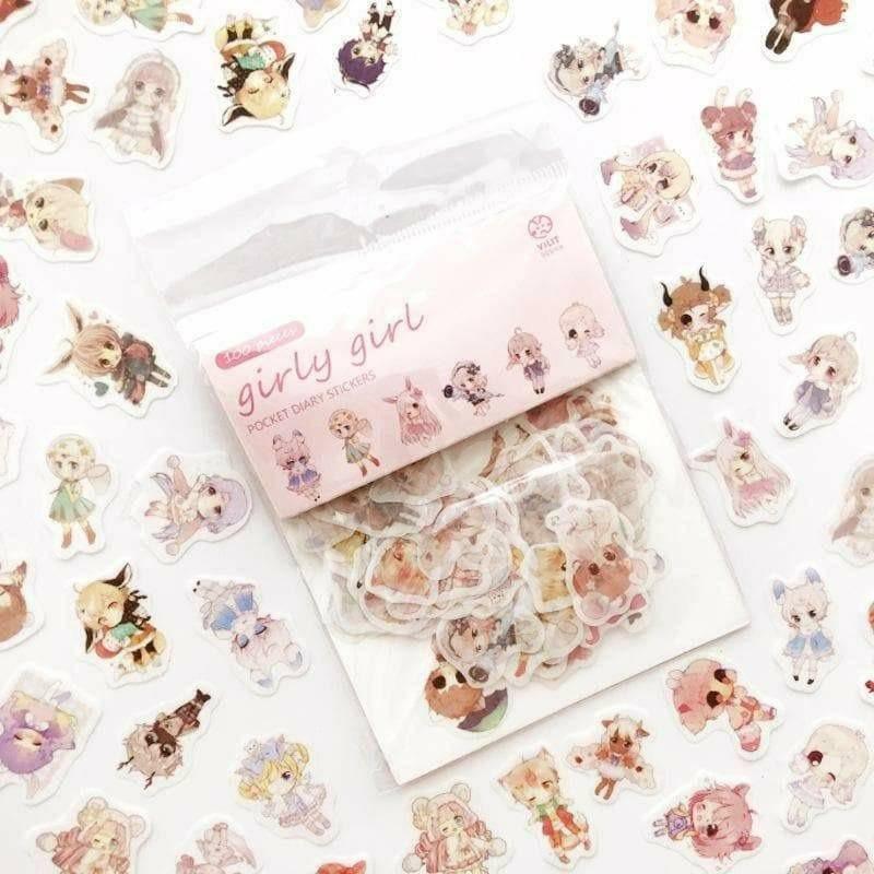 Decorative Stickers - Pocket Diary 100 Sticker Set - Girly Girl