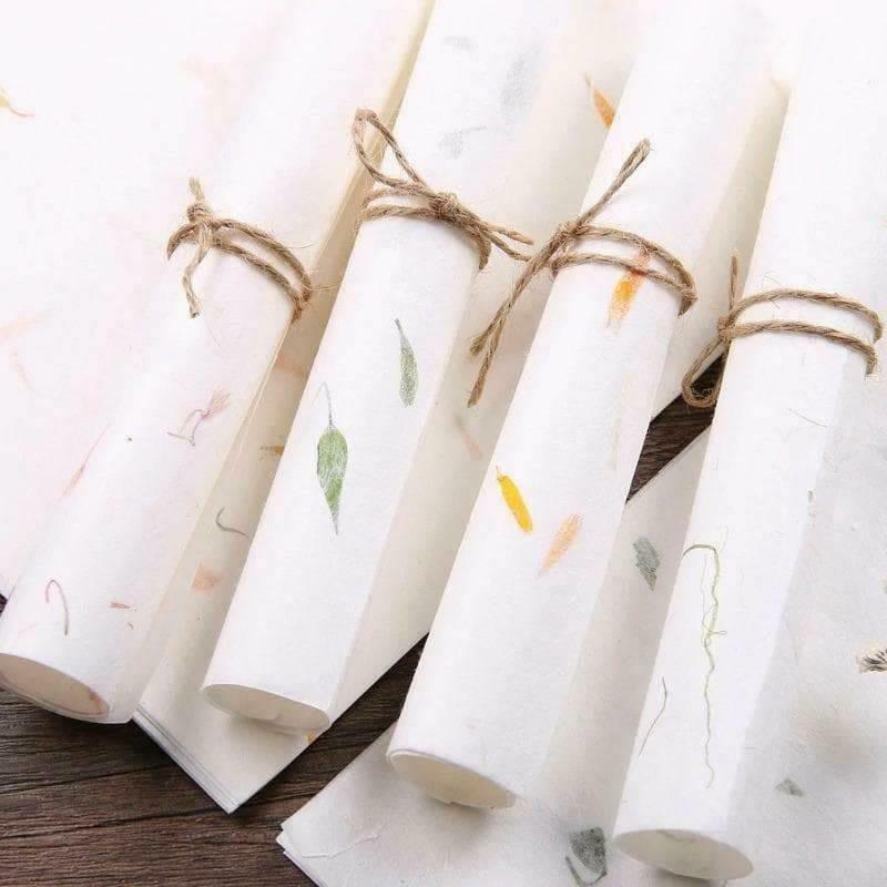 Art & Craft Paper - Decorative Paper - White Handmade-Style Paper with Dried Flowers -