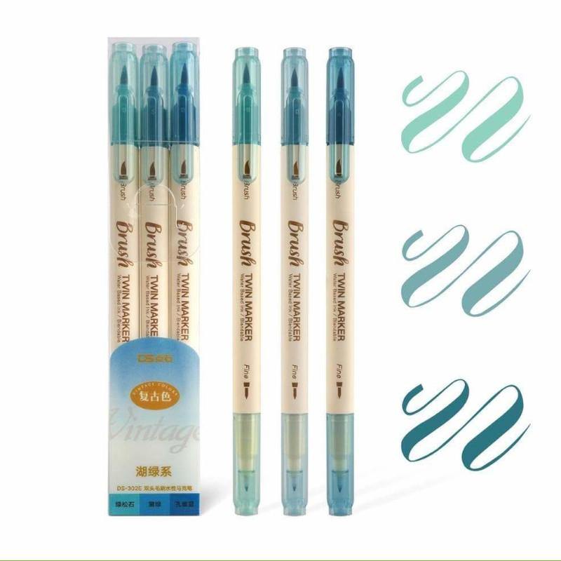 Brush Pens - Dual-Tip Brush Pen Set - Vintage Twin Marker - Blue