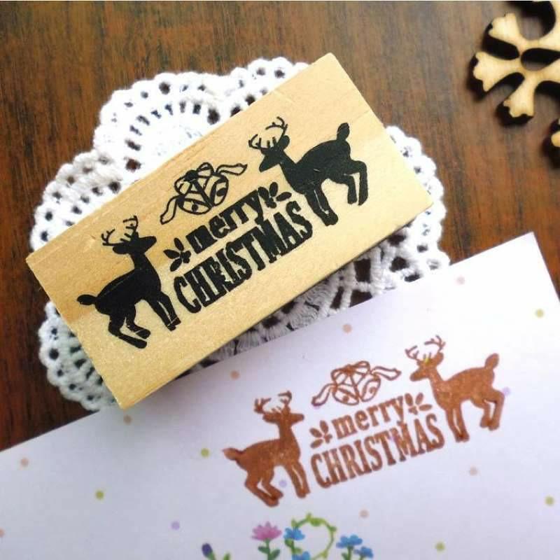 Stamps - Merry Christmas Fawn Wooden Rubber Stamp -
