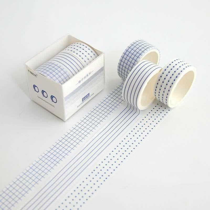Decorative Tape - Simple Grid Washi Tape Set - Ice Blueberry