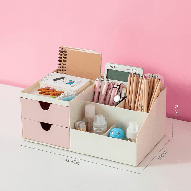 Desk Organizers - Desktop Organizer with Drawer - Mix & Match - Double Pink