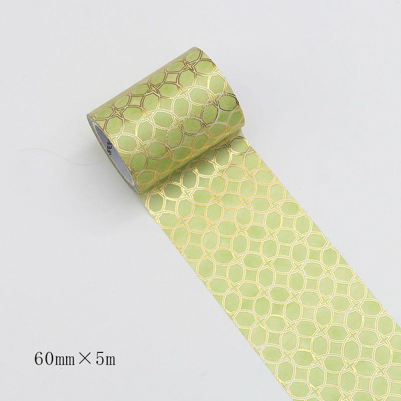 Decorative Tape - Washi Tape - Golden Patterns - Green / 6cm