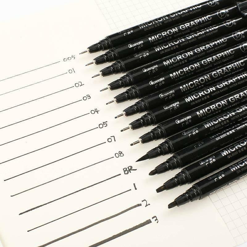 Fineliner Pens - GuangNa Micron Graphic Fineliner Pen Set - 12