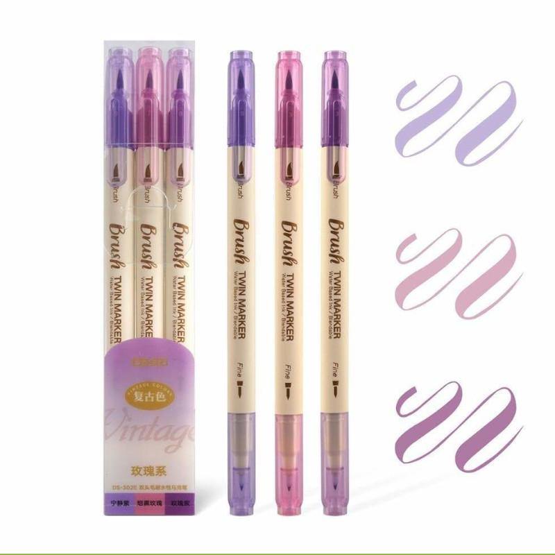 Brush Pens - Dual-Tip Brush Pen Set - Vintage Twin Marker - Purple