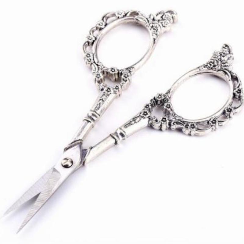 Craft & Office Scissors - Vintage Scissors with Floral Design - Silver