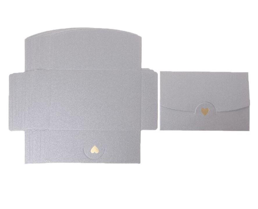 Envelopes - Small Greeting Card Envelopes with Embossed Golden Heart and Pearlescent Finish - Silver white