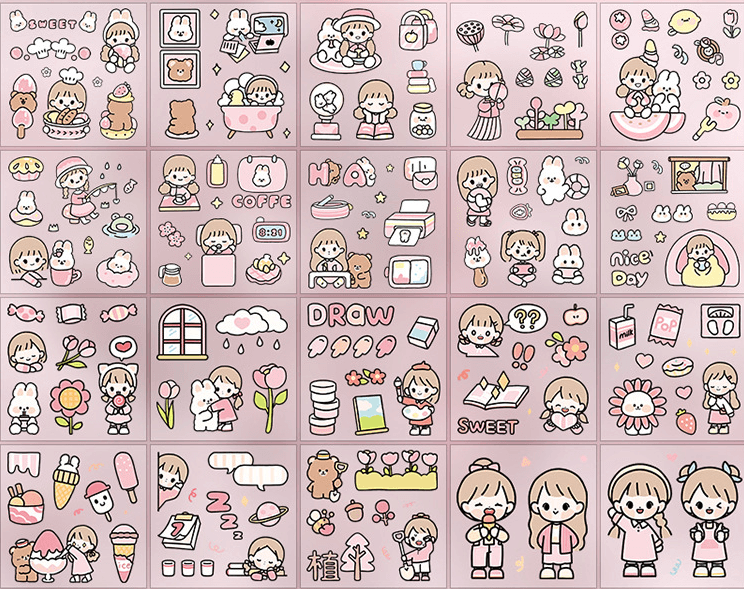 Stationery Sets - Cute Character Sticker Gift Box - Pink
