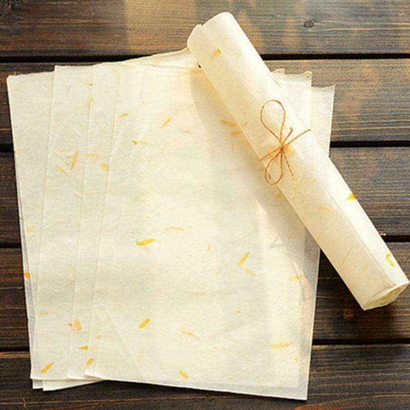 Art & Craft Paper - Decorative Paper - White Handmade-Style Paper with Dried Flowers - Yellow Flower