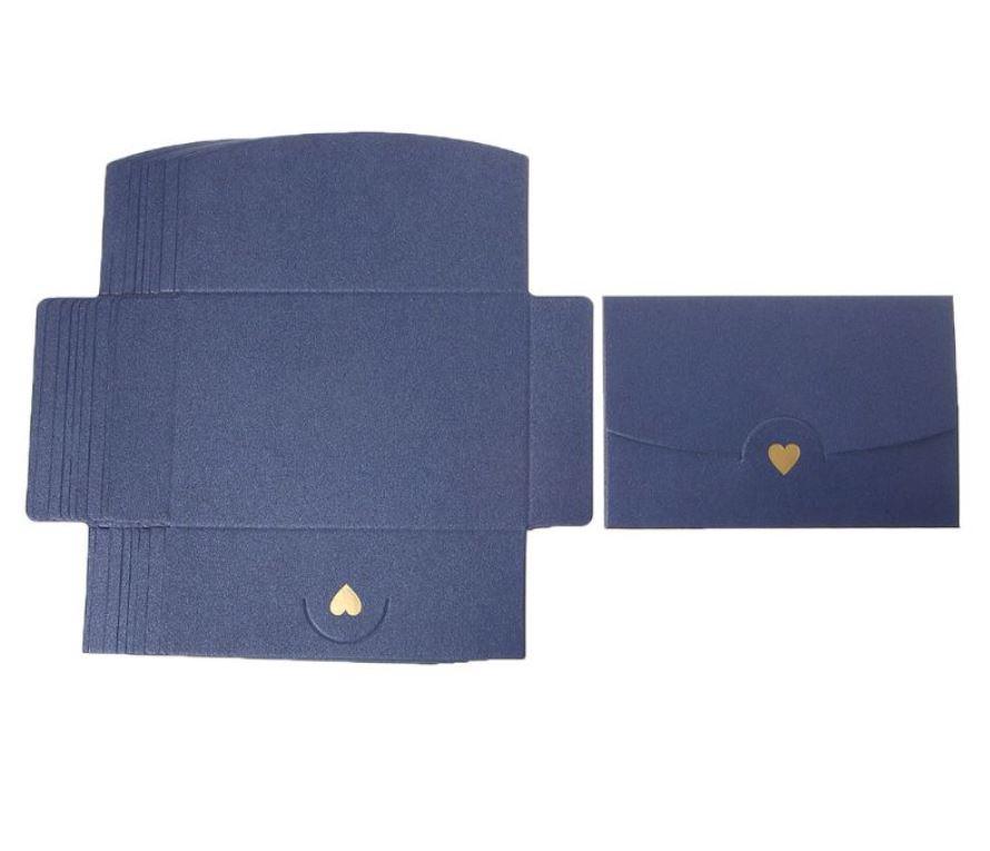 Envelopes - Small Greeting Card Envelopes with Embossed Golden Heart and Pearlescent Finish - Blue