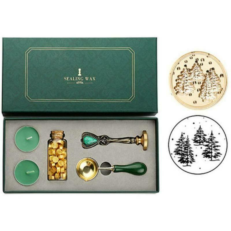 Sealing Stamp Kits - Round Sealing Stamp Charms and Wax Complete Set - Pine Trees