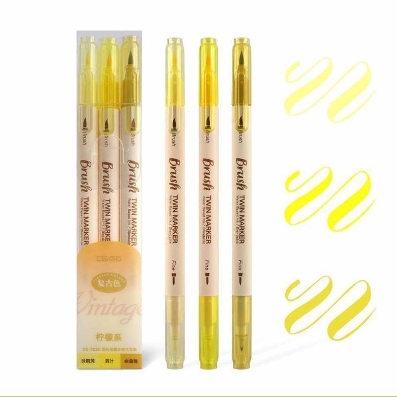 Brush Pens - Dual-Tip Brush Pen Set - Vintage Twin Marker - Yellow