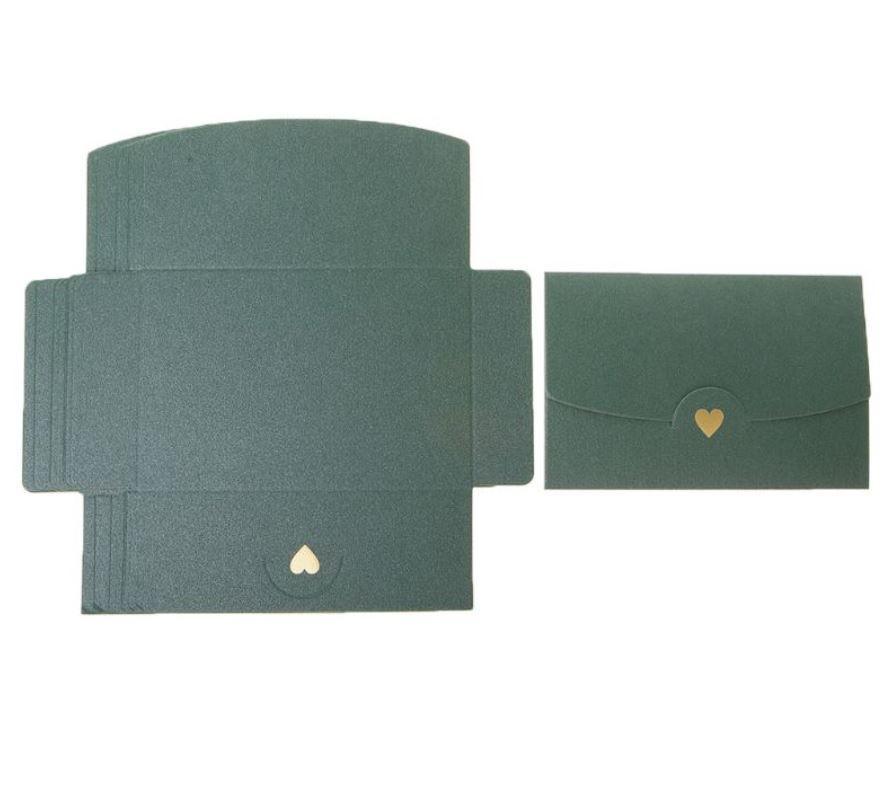 Envelopes - Small Greeting Card Envelopes with Embossed Golden Heart and Pearlescent Finish - Green