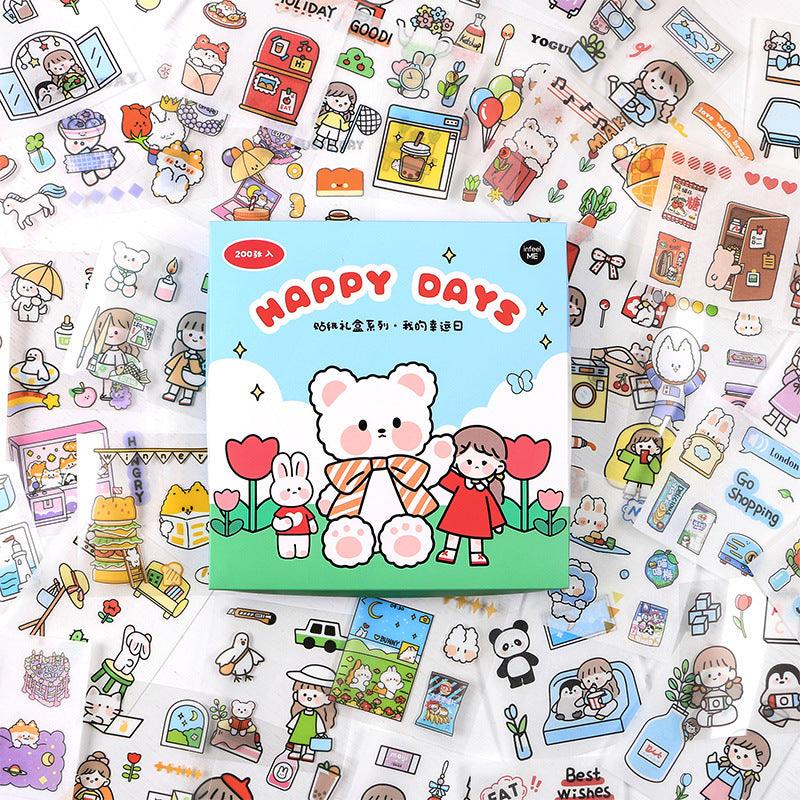 Sticker Sheets - Cute Character Sticker Sheets - Happy Days - Bunny and Bear (200 Stickers)
