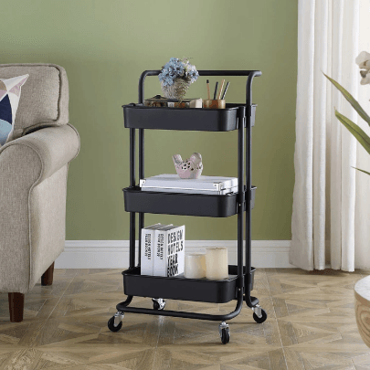 Storage Carts - Simple Kitchen Organizer Shelf Living Room Storage Trolley - 3-tray Black
