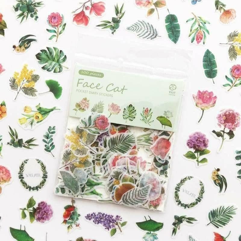 Decorative Stickers - Pocket Diary 100 Sticker Set - Leafy Flowers
