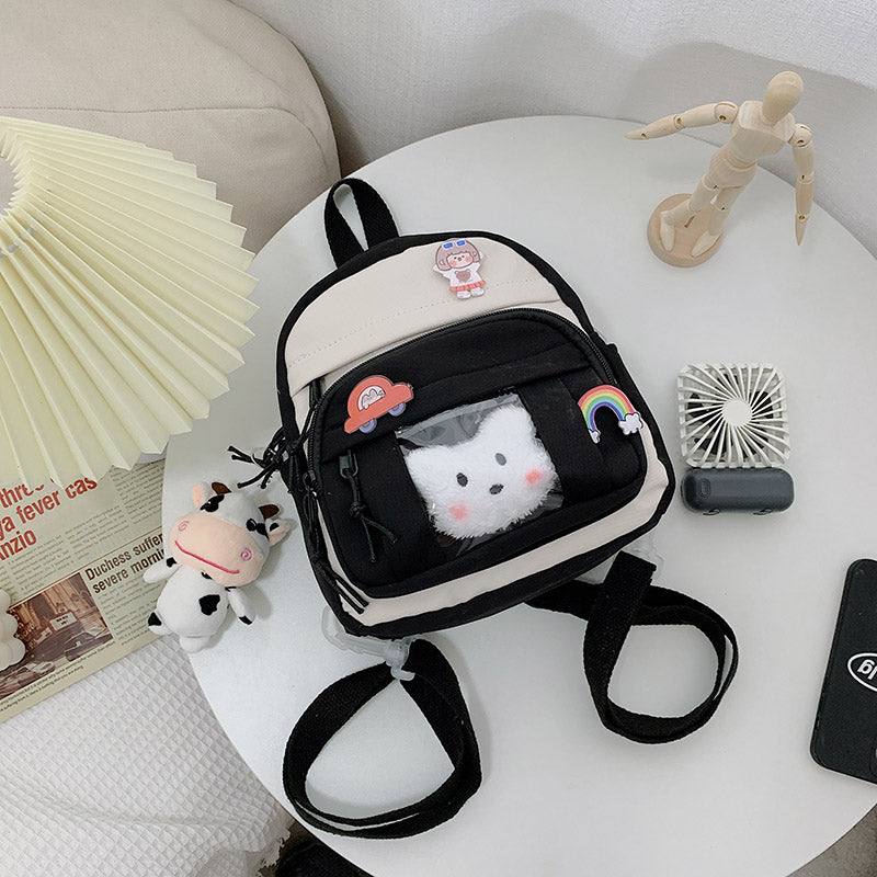 Backpacks - Small Kawaii Backpack - Cat Plush - Black / Pendant