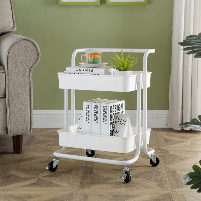 Storage Carts - Simple Kitchen Organizer Shelf Living Room Storage Trolley - 2-tray White