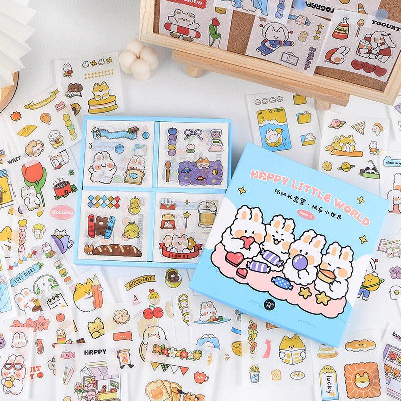 Sticker Sheets - Cute Character Sticker Sheets - Happy Little World - Bunny (100 Stickers)