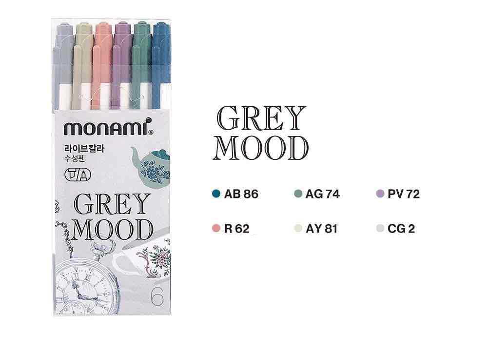 Dual-Tip Highlighter Sets - Dual-Tip Highlighter Set - Monami Live Color - Grey Mood