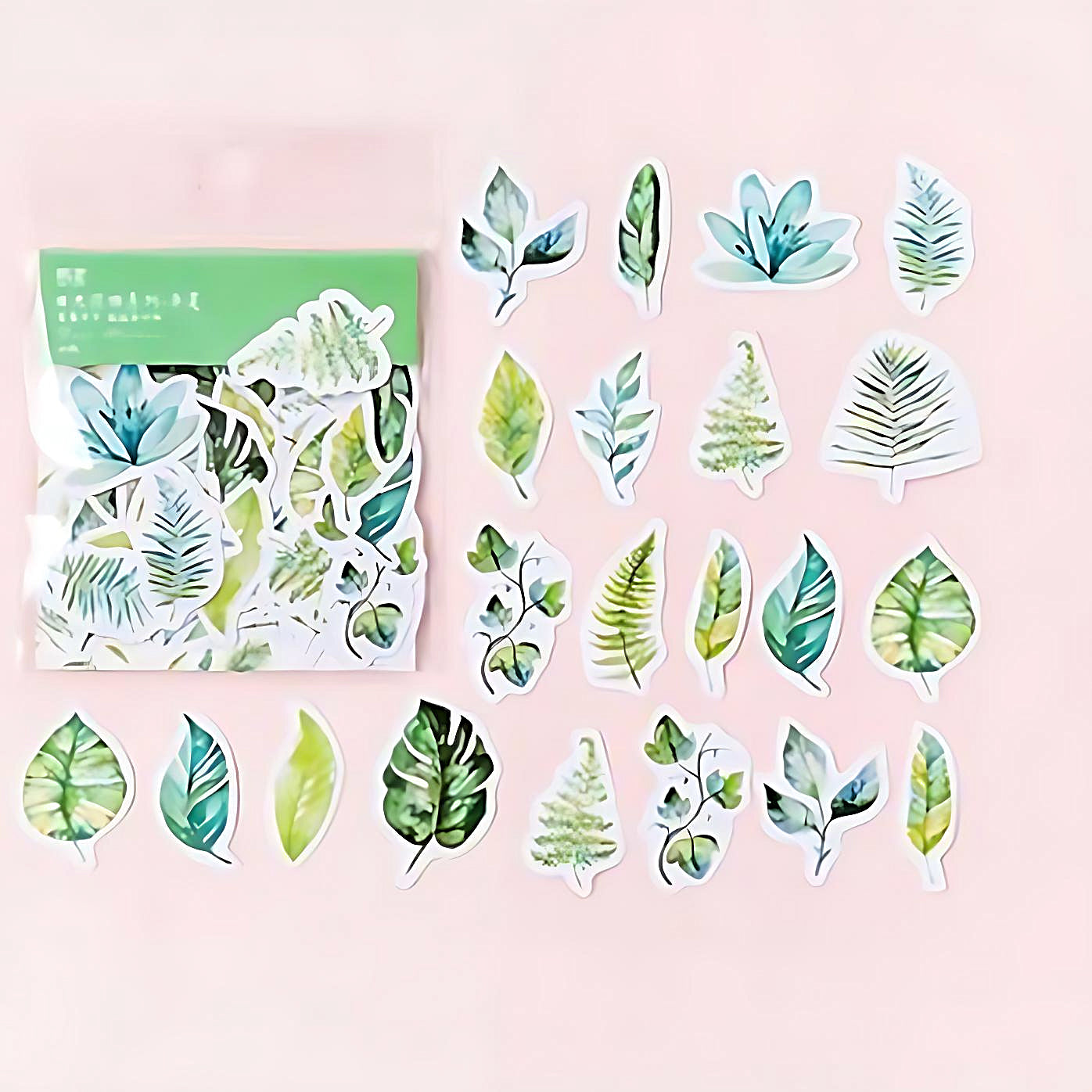 a set of bright flower stickers in green color