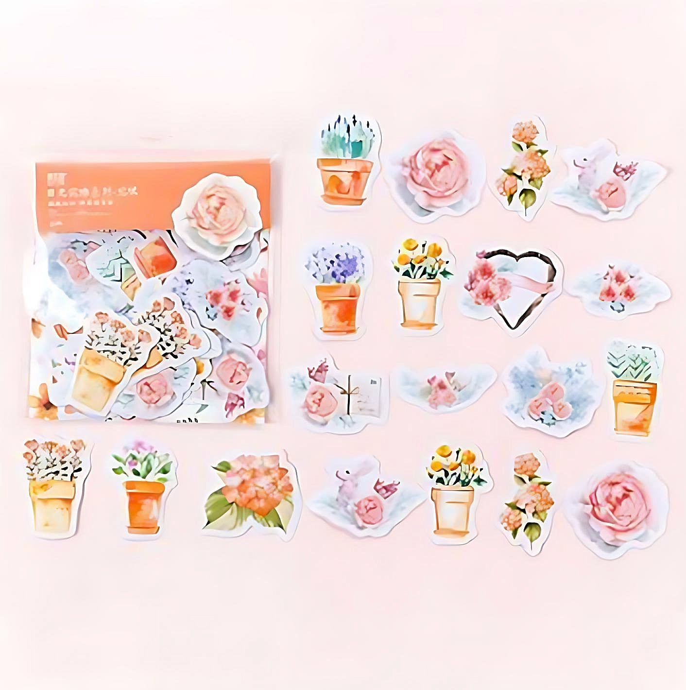 a set of bright flower stickers in orange color