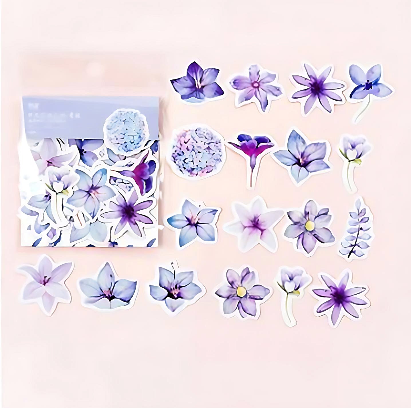 a set of bright flower stickers in purple color