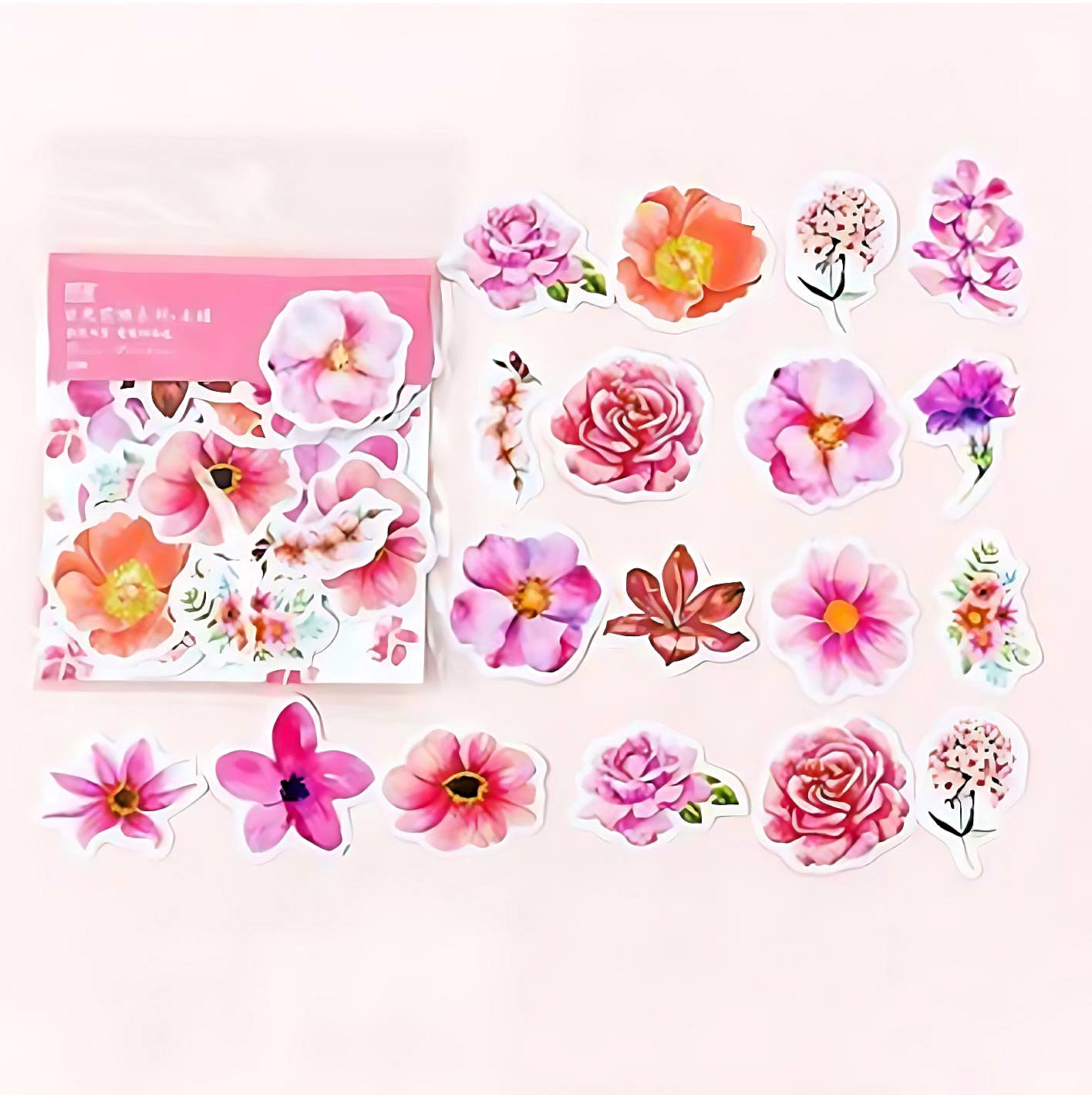 a set of bright flower stickers in red color