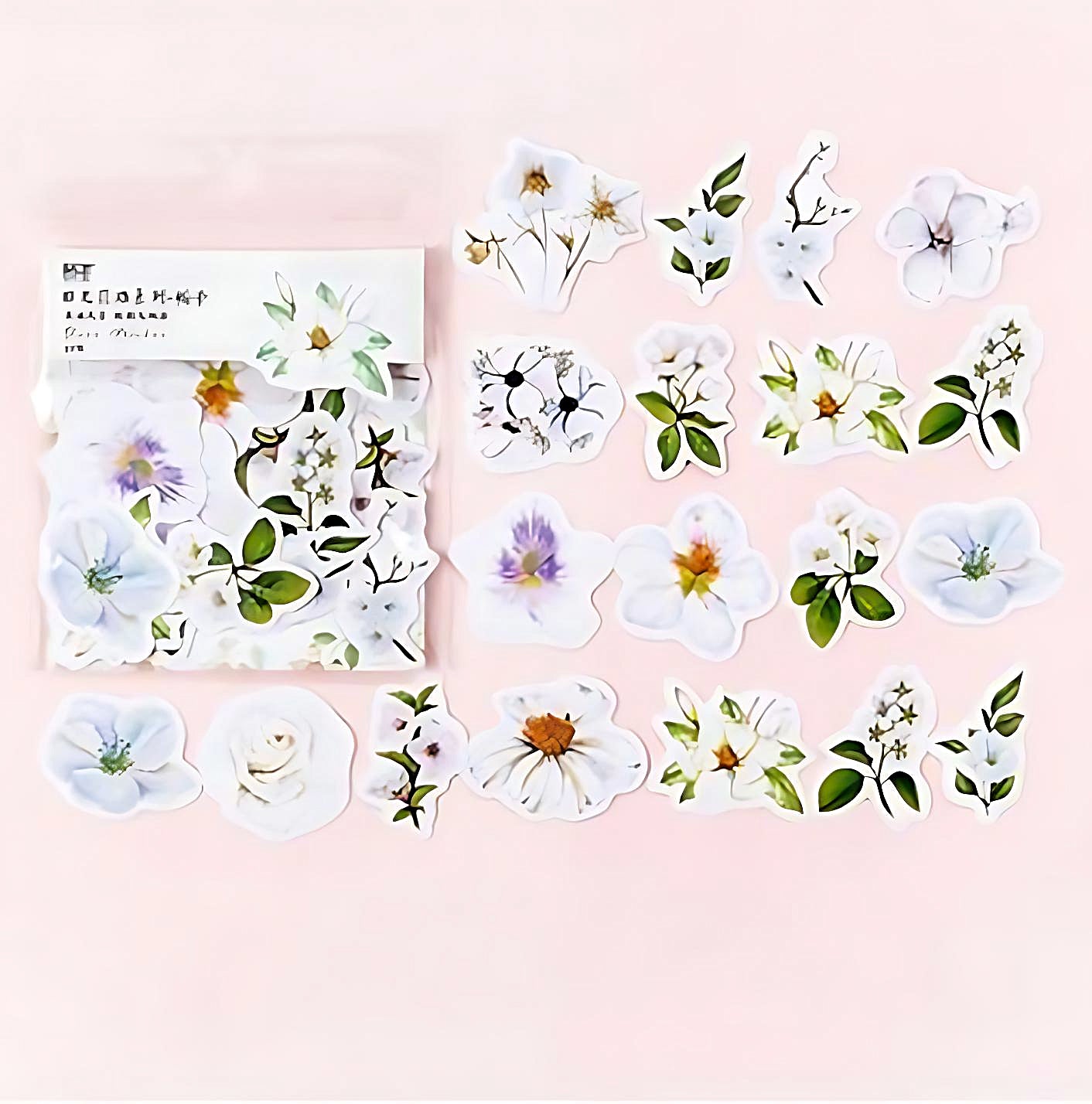 a set of bright flower stickers in white color