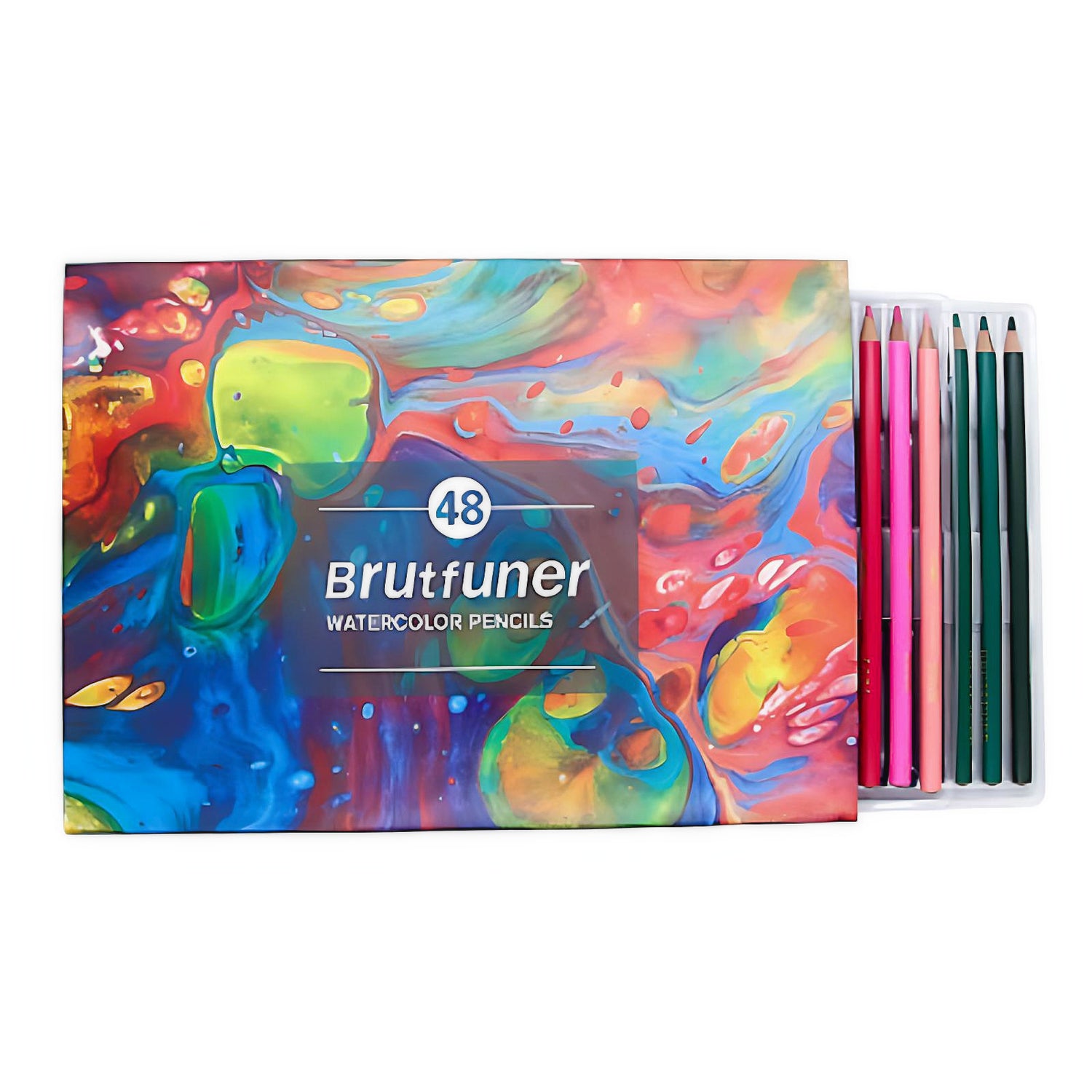 a 48 set of Brutfuner watercolor pencils on a white background