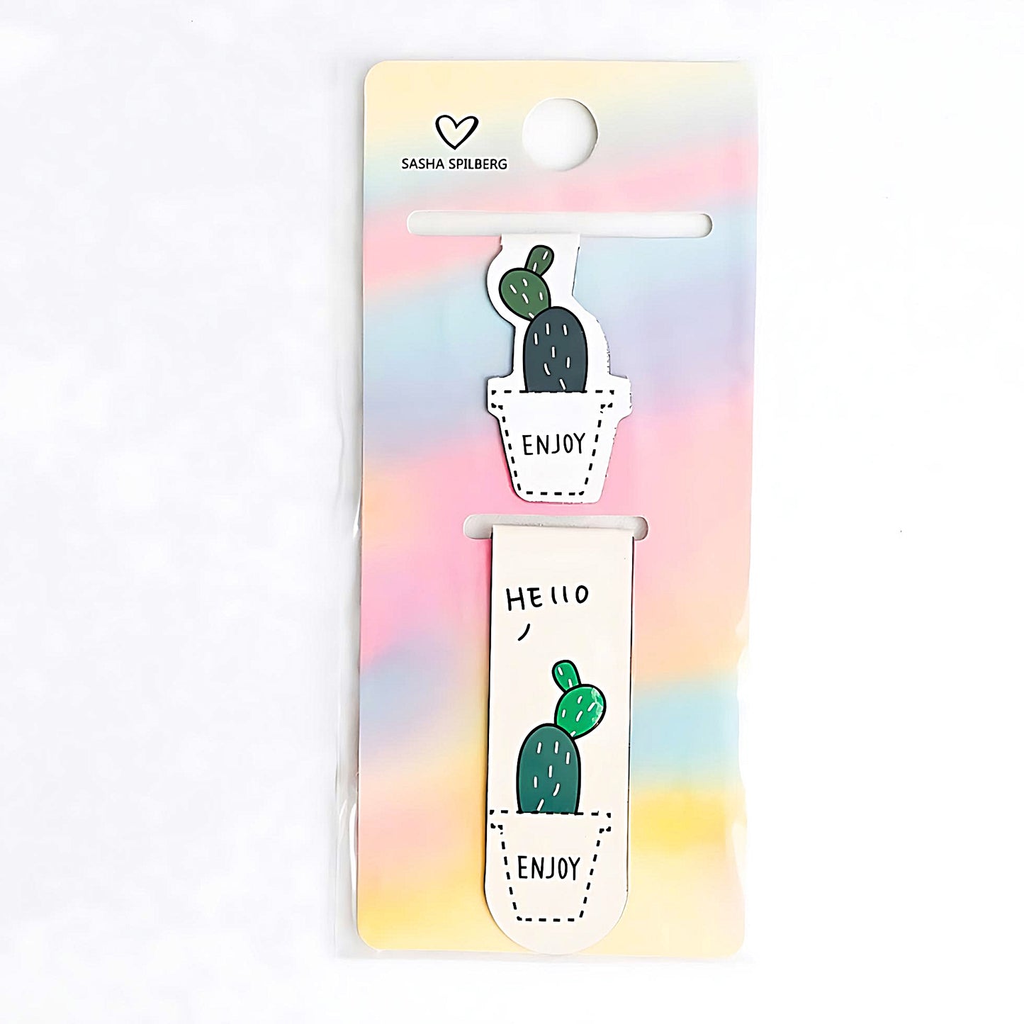 a Cactus magnetic bookmark set in white