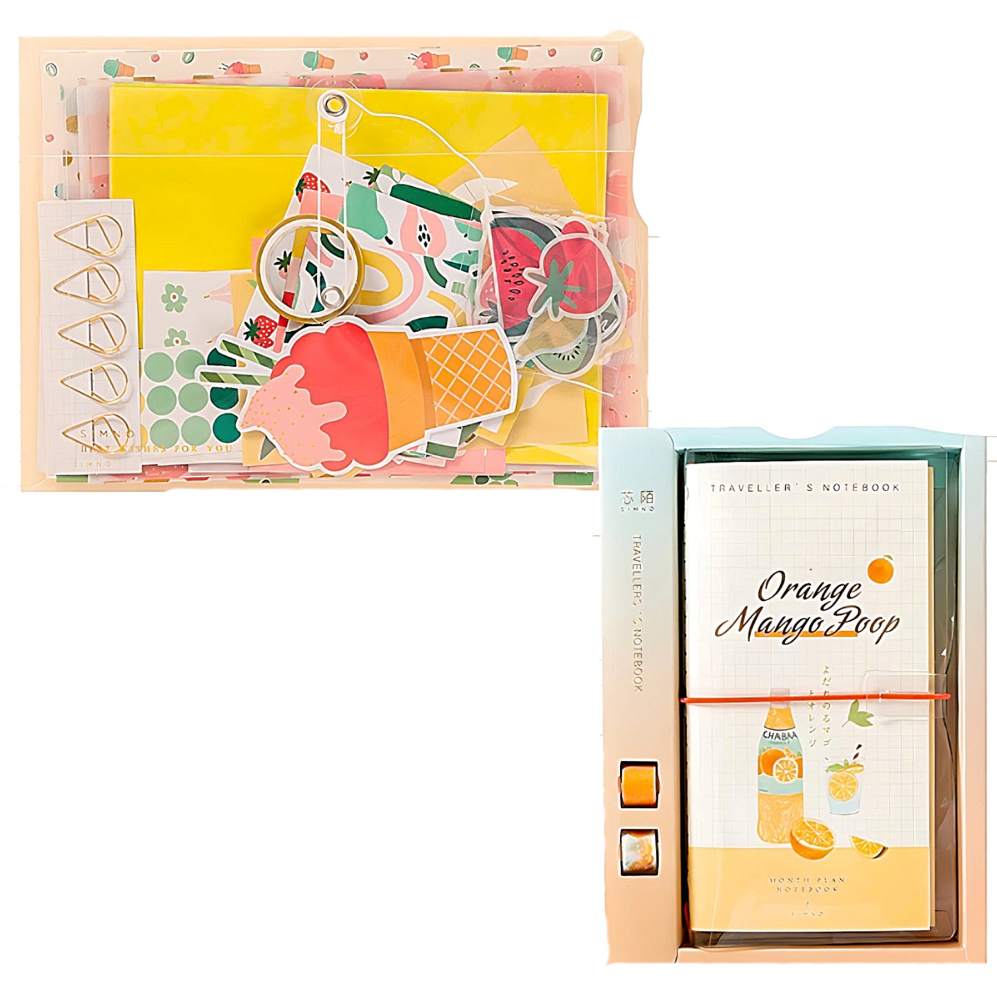 a yellow decorative paper set with a notebook