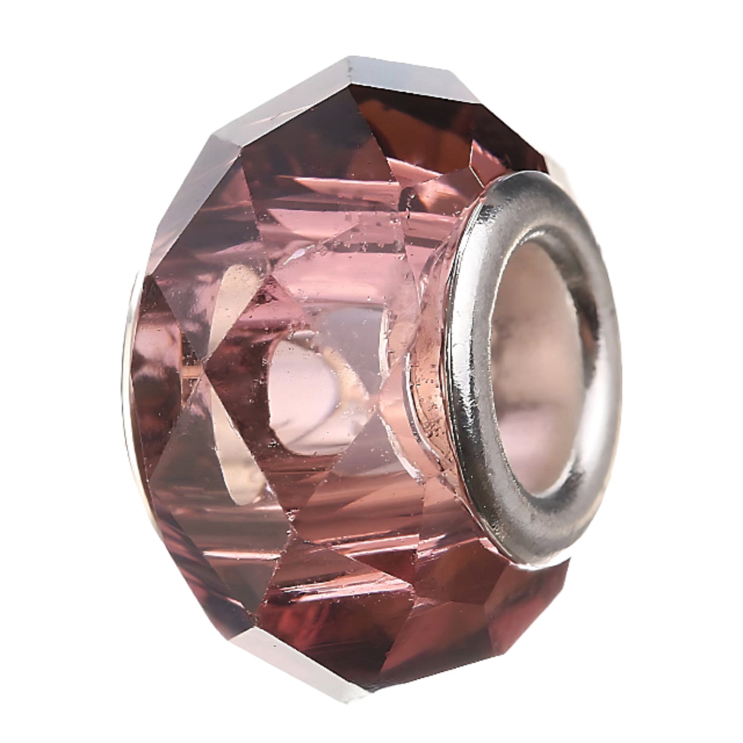 a faceted glass bead in pink color