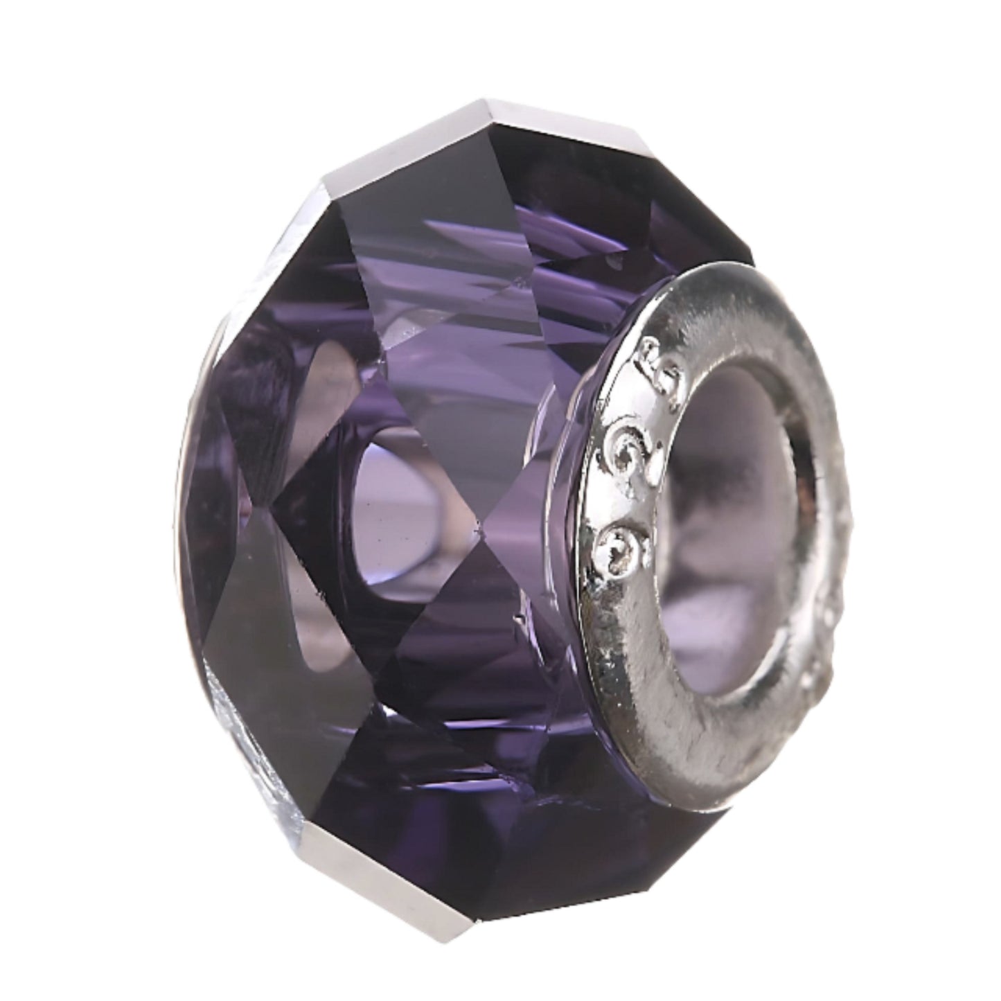 a faceted glass bead in purple color