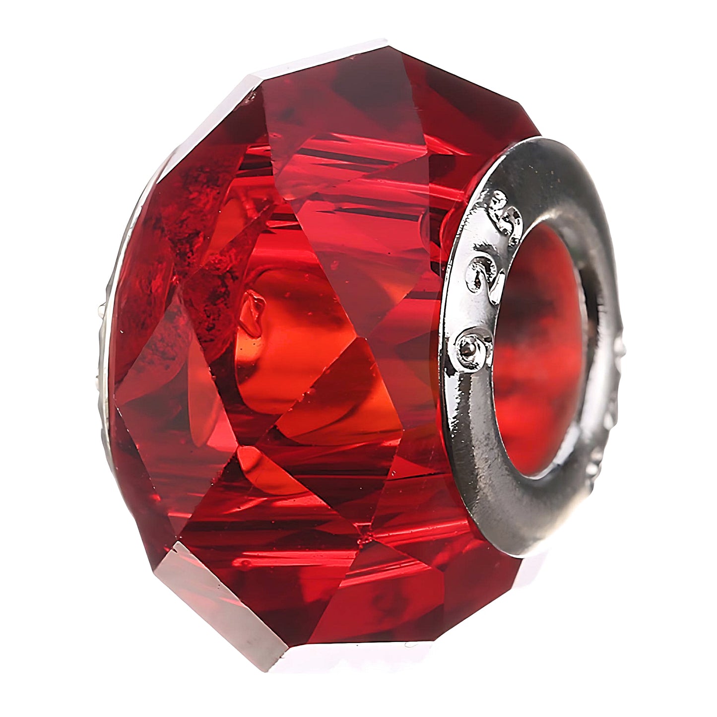 a faceted glass bead in red color