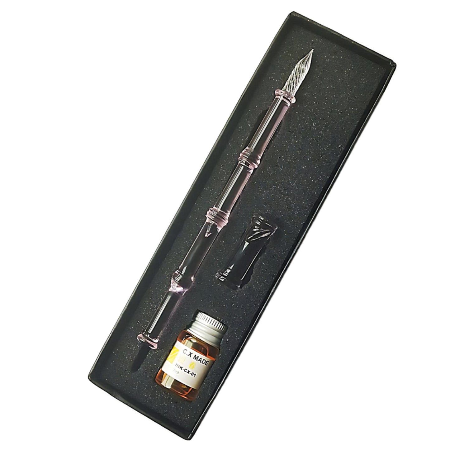a glass dip pen pink set with one bottle of ink in a box