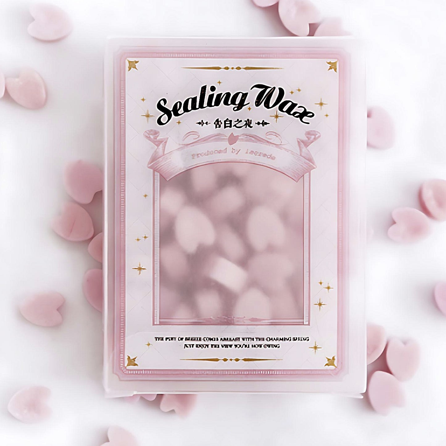 a pack of heart-shaped sealing wax in pastel pink color