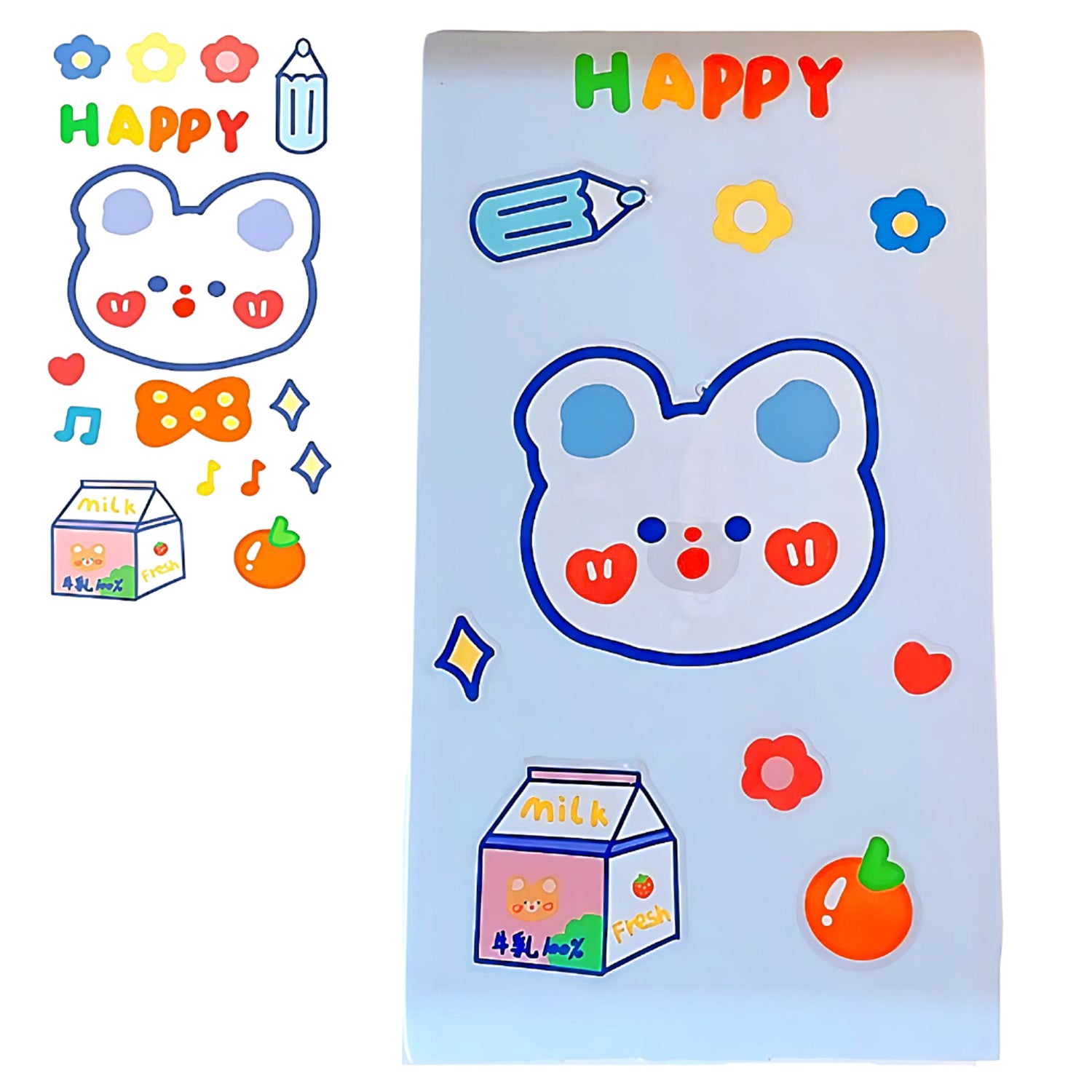 a blue Kawaii storage blue with cute stickers