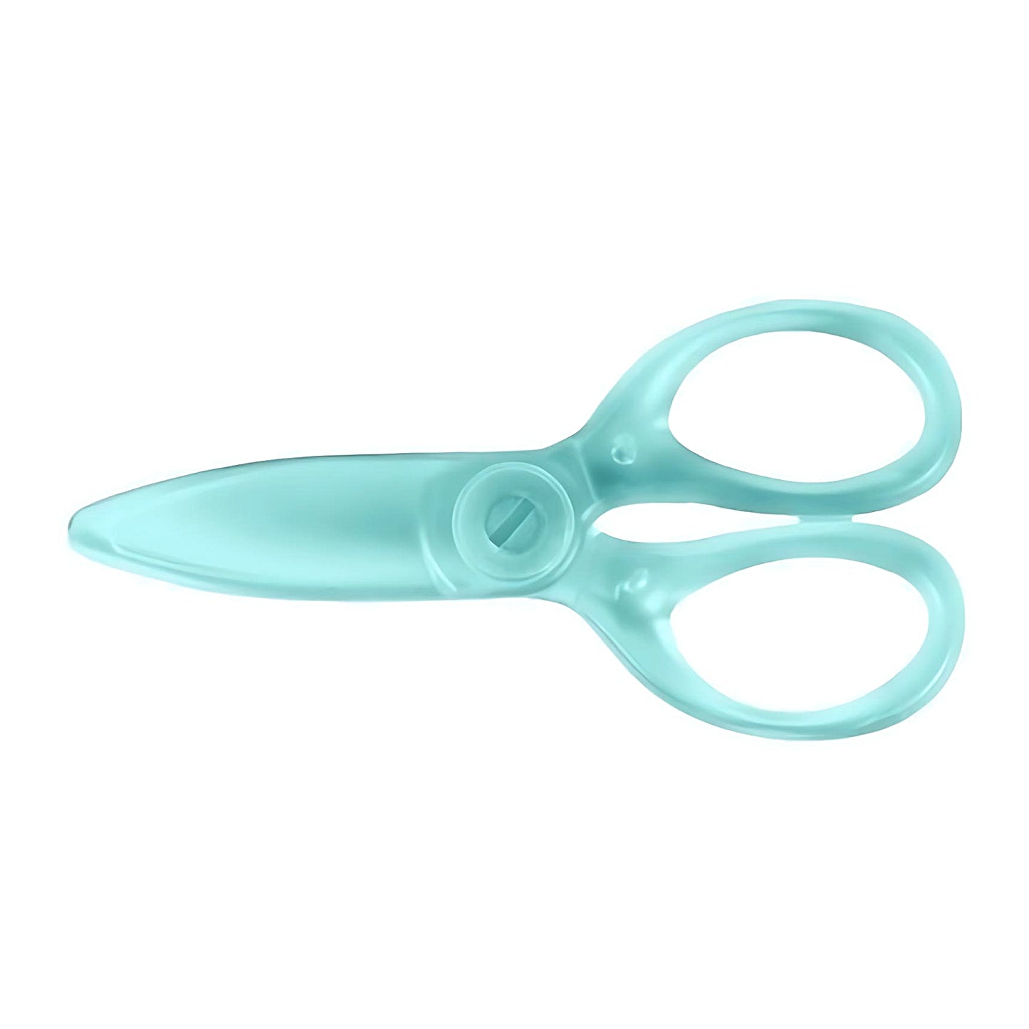 Kokuyo plastic scissors in green color on a white background