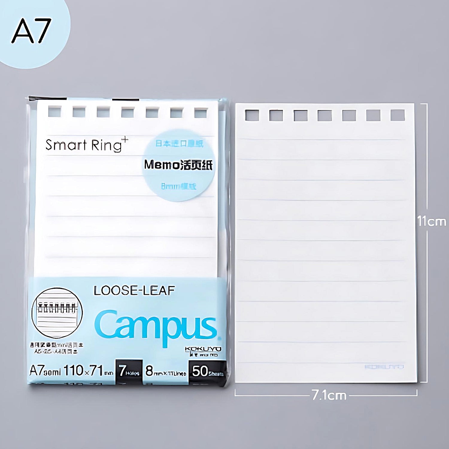 a pack of loose-leaf Kokuyo Smart Ring memo pad on a grey background