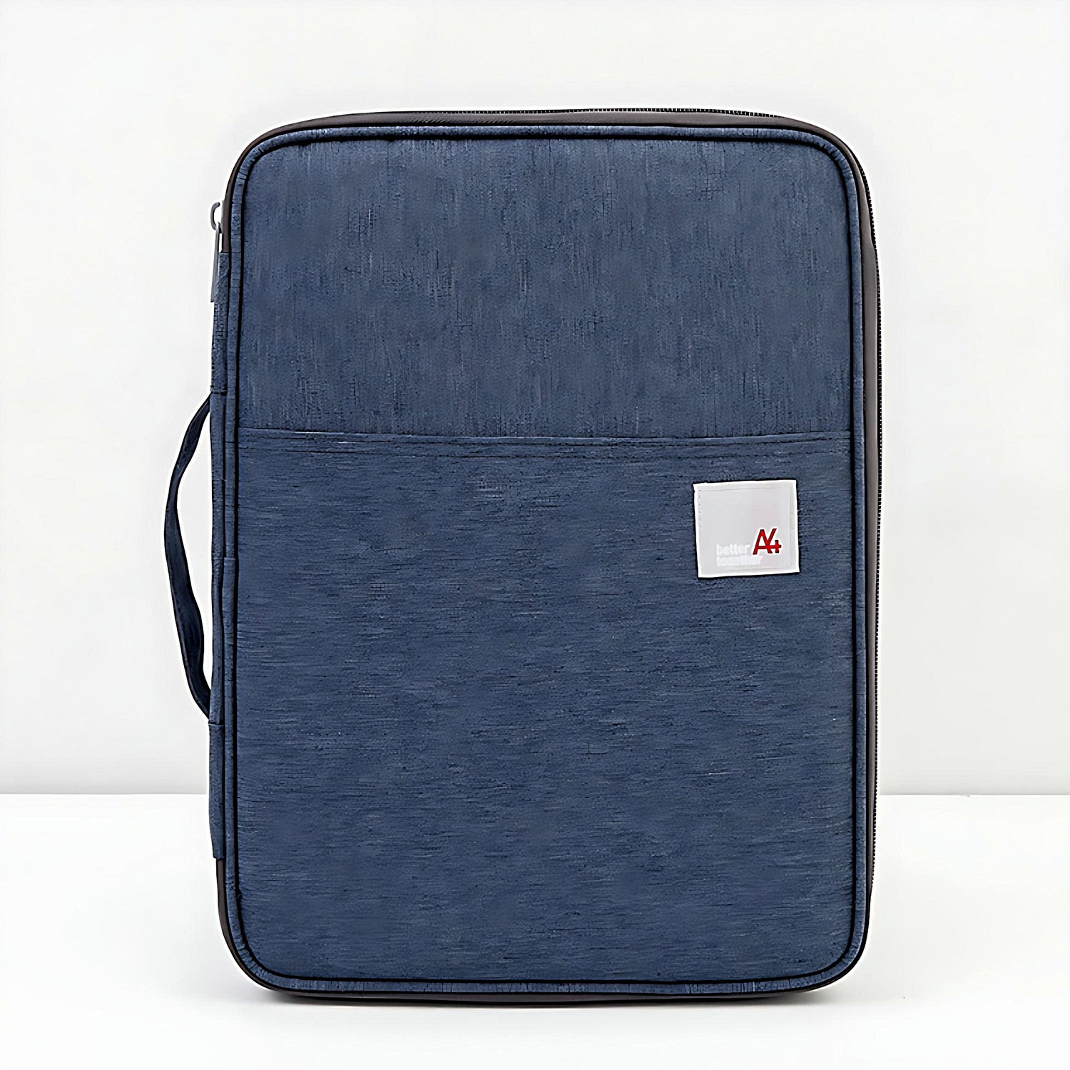 a laptop briefcase in dark blue color on a white background