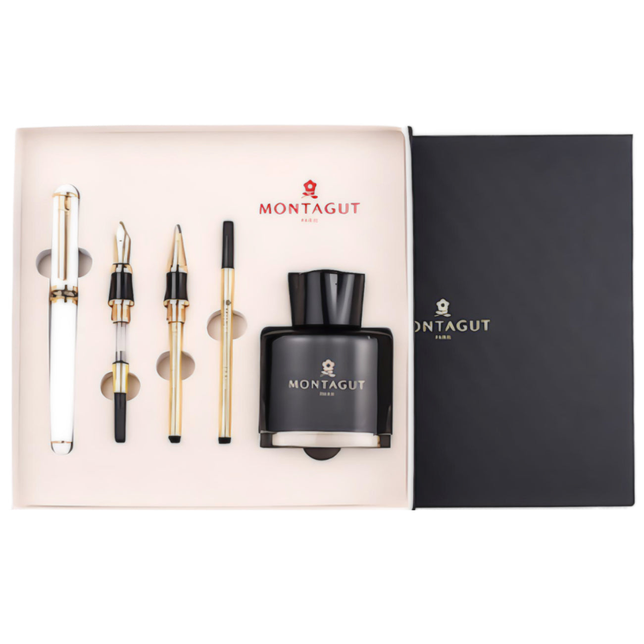 a Montagut Fountain Pen set in gold and white