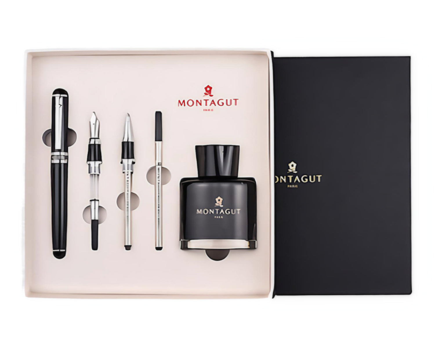 a Montagut Fountain Pen set in silver and black